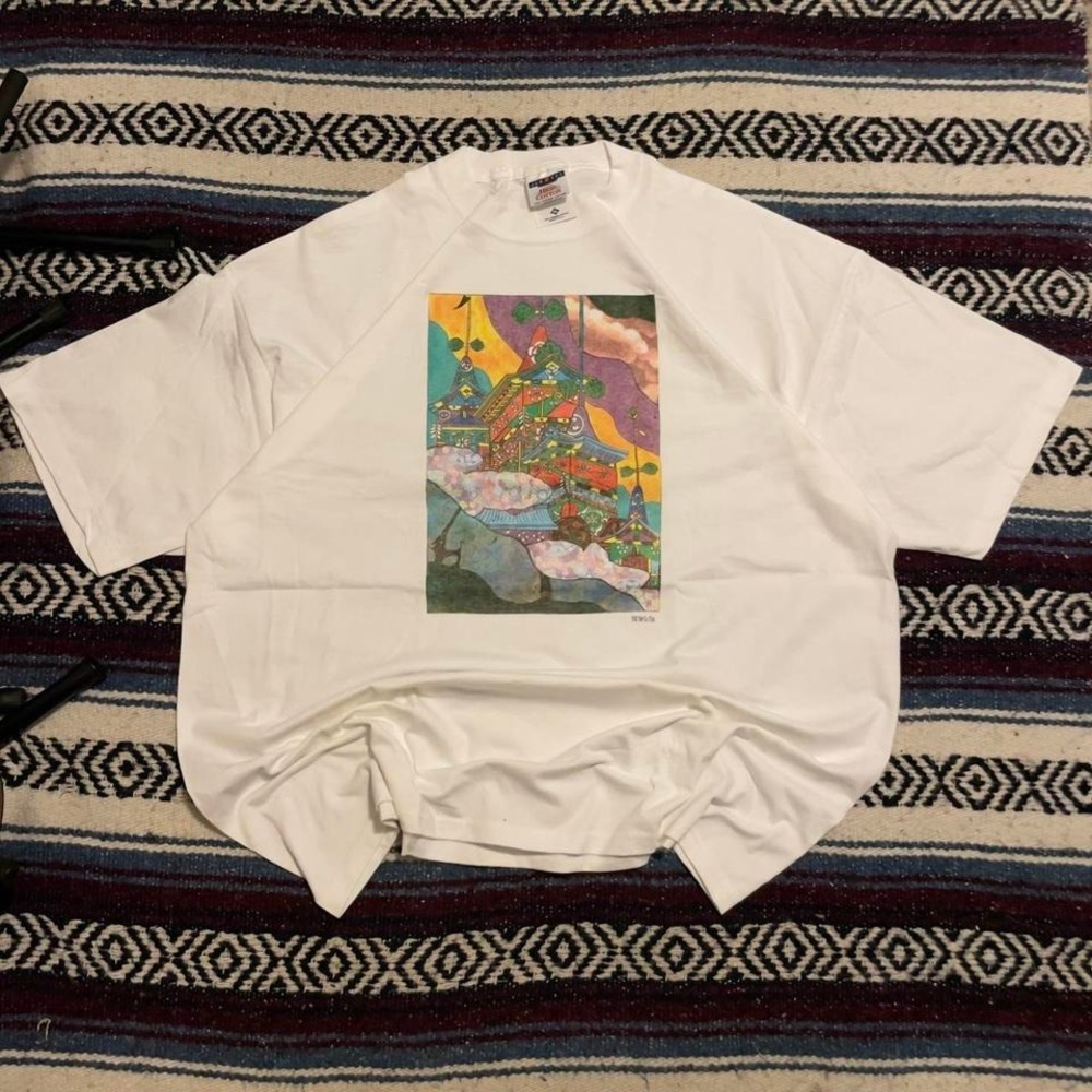 VTG 90s Patricia Govenzensky big graphic patchwork temple painting art tee shirt